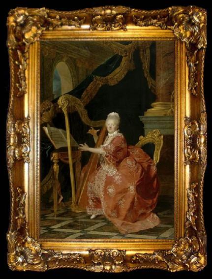 framed  Etienne Aubry Victoire de France playing her harp, ta009-2